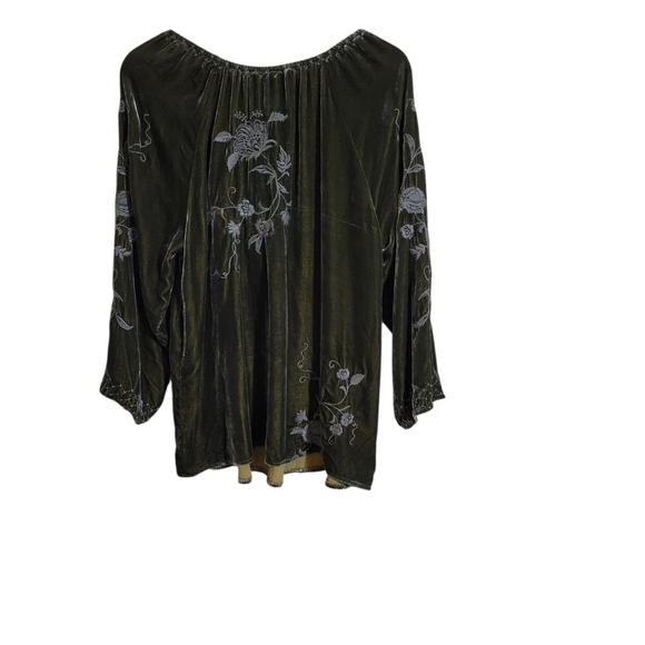 Johnny Was Green Velvet Embroidered Floral Top - Picture 8 of 11